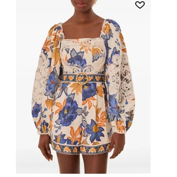 Farm Rio flowers lace jumpsuits summer flowers romper NWT - Picture 8 of 9